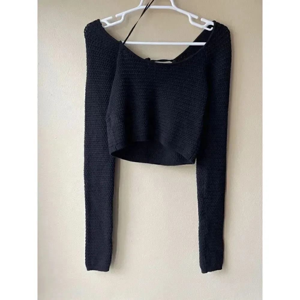Free People Beach Black Knit Crop Long Sleeve Women's Size Small